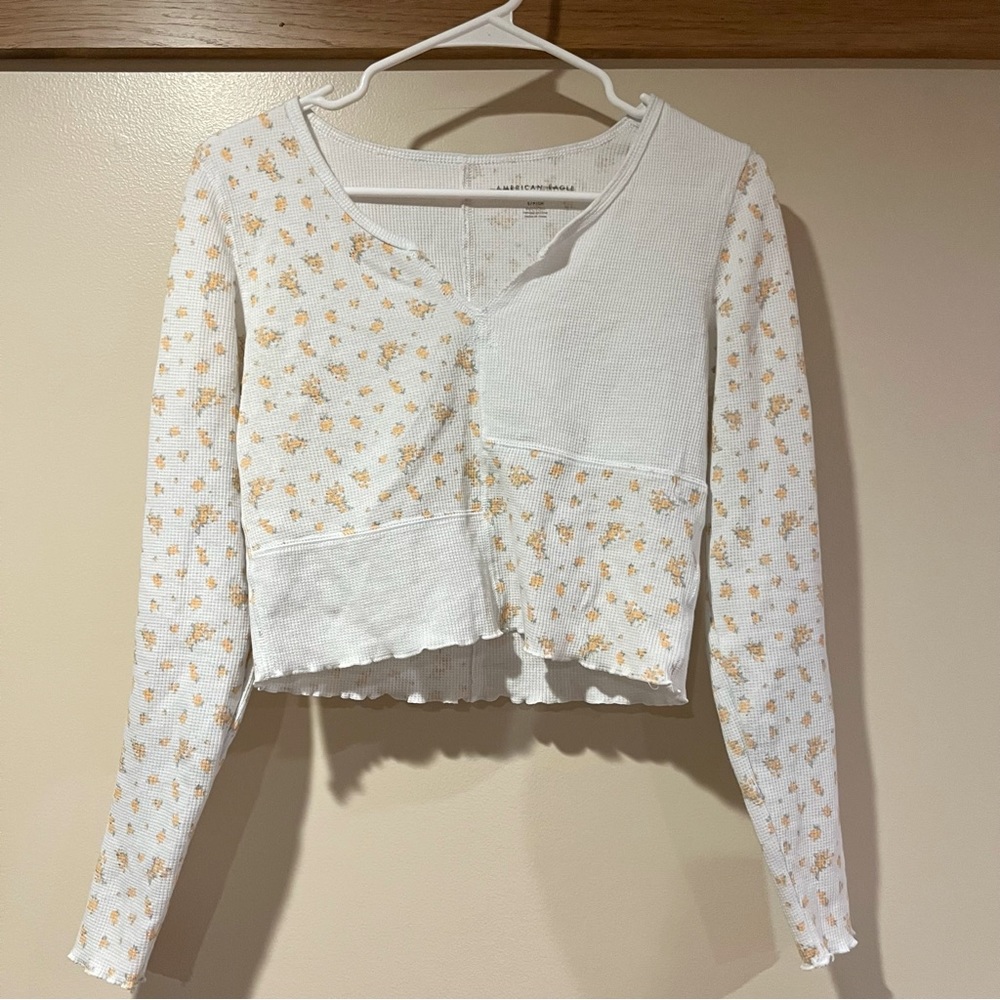 American Eagle Cropped Waffle Knit Top
